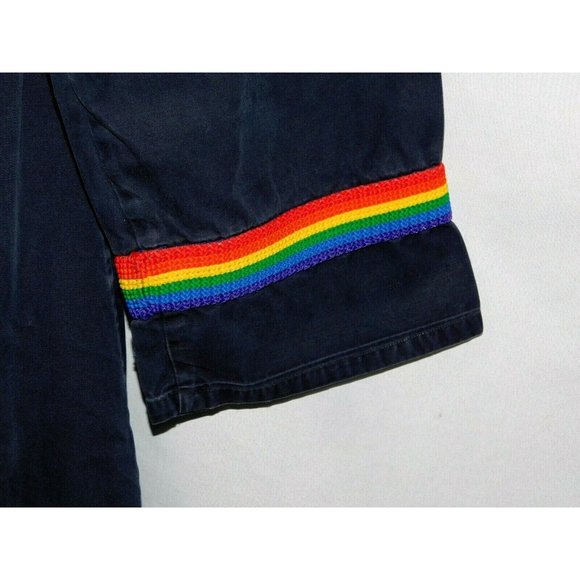 Vintage Grenfill Handicraft Blue Rainbow Trim Hooded Jacket Cotton Womens M / L - Picture 4 of 10